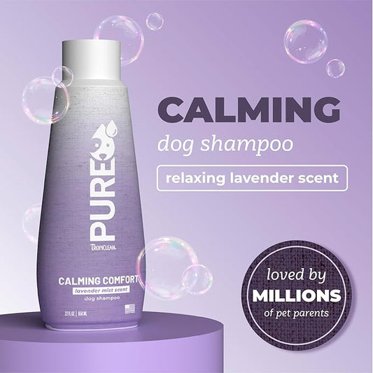 TropiClean Pure Calming Dog Shampoo, Lavendar Mist Scent, Relaxing Dog Shampoo for Smelly Dogs, Made in USA, Safe for Puppies & Cats, 22 oz.