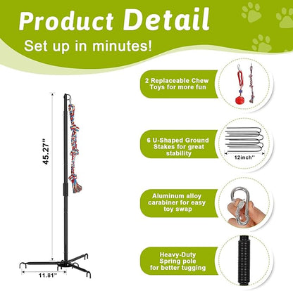 Outdoor Tug of War Dog Toy, Tether Interactive Dog Tug Toy Backyard Heavy-Duty Dog Solo Play Exercise Toy for Small Medium Dogs (Upgraded)