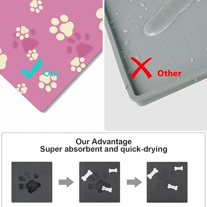 Pet Feeding Mat Dog Cat Food Mat Absorbent No Stains Quick Dry Rubber Bottom Anti-Slip Water Bowl Mats Easy to Clean for Indoor Pet Placemats Water Dispenser Mat