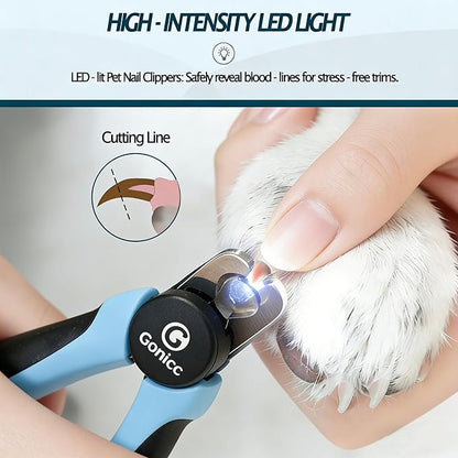 gonicc LED Pet Nail Clippers for Small Dogs & Cats, Light-Up Dog Nail Trimmer with Safety Lock & Built‑in File, Professional Stainless Steel Nail Clippers for Small Pets