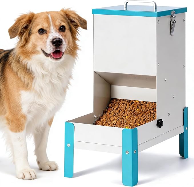 Automatic Dog Feeder 10L Auto Cat Feeder with Stand Gravity Dog Food Dispenser with A Detachable Feeding Tray, Galvanized Pet Feeding Station for Dogs & Cats (10L)