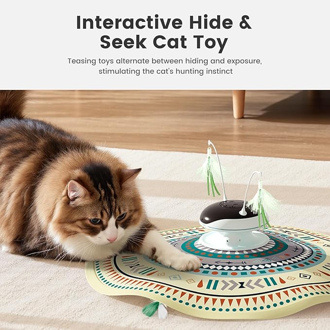 Gardner Pet Cat Toys Chargeable,5in1 Hide and Seek Automatic Interactive cat Toy, Chirping Moving Ambush Feather, Track Balls,Indoor Exercise Kicker 24 inch Cover for All Breeds,Boho Style - Beige