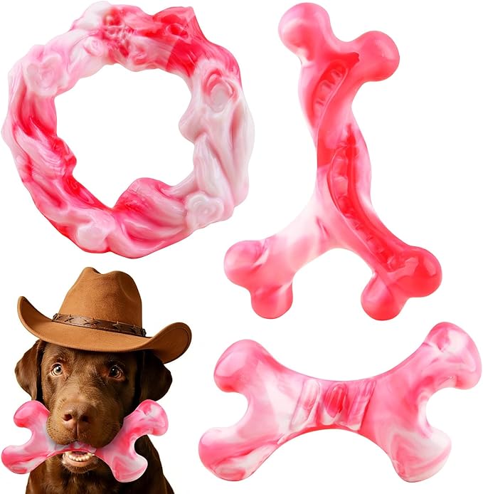 Rensh 3-Pack Tough Dog Chew Toys for Aggressive Chewers, Almost Indestructible Dog Toys for Medium Large Breed, Super Chew Toy to Keep Them Busy & Reduce Boredom, Teeth Cleaning Training, Milk Flavor
