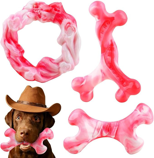 Rensh 3-Pack Tough Dog Chew Toys for Aggressive Chewers, Almost Indestructible Dog Toys for Medium Large Breed, Super Chew Toy to Keep Them Busy & Reduce Boredom, Teeth Cleaning Training, Milk Flavor