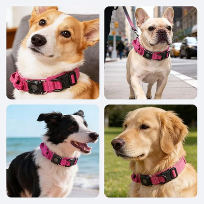 Xqpetlihai Upgraded AirTag Dog Collar Waterproof Tactical Dog Collar with AirTag Holder Heavy Duty Dog Collars for Large Dogs (Rose Red，L