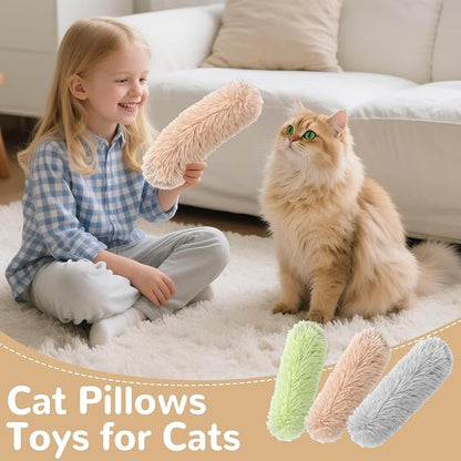 Catnip Toys for Cats, Cat Kicker Toy with Crinkle Sound, Interactive Kitten Toys, Durable Plush Chew Toys for Indoor Cats(Green Orange Grey, 3)
