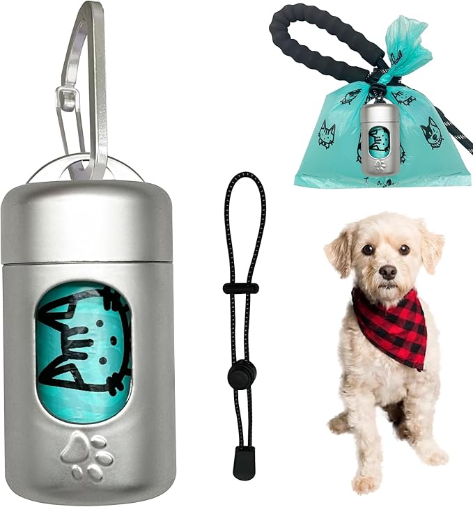 Dog Poop Bag Dispenser for Leash with Snap Clip, Skin-friendly Texture Waste Bag Holder for Dog Walks and Cats, Pets Litter Bag Container, Indoor & Outdoor Use (Metal Color, 1)