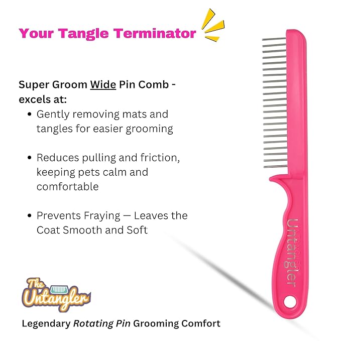 Super-Groom Combs with Smooth Rotating Teeth for Painless Mat Removal (French Rose Pink, 22 Coarse-teeth)