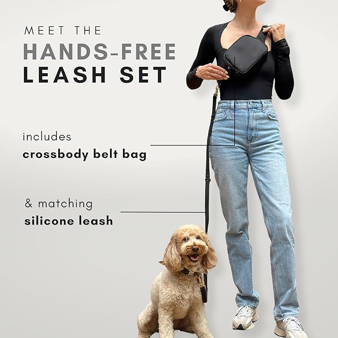 Hands Free Leash and Belt Bag | Black Belt Bag + Leash