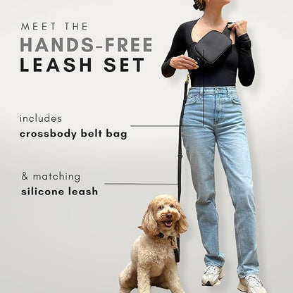 Hands Free Leash and Belt Bag | Black Belt Bag + Leash