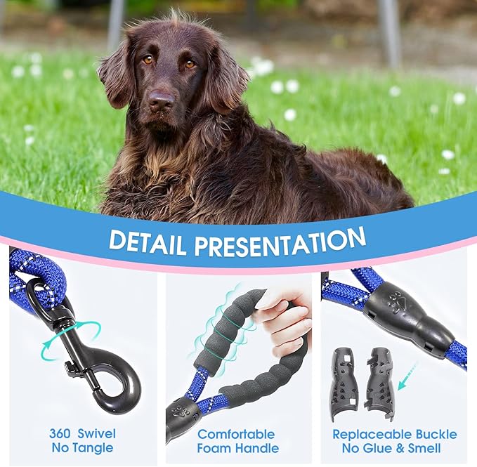 BAAPET 2/4/5/6 FT Dog Leash with Comfortable Padded Handle and Highly Reflective Threads for Small Medium and Large Dogs (5FT-1/2'', Navy Blue)