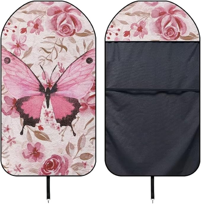 Coldinair Pink Butterfly Car Seat Cover Protector Front Seats Only,Floral Universal Waterproof Towel Seat Covers for Trucks,Auto Seat Cover Protectors for Workout,Beach,Swimming