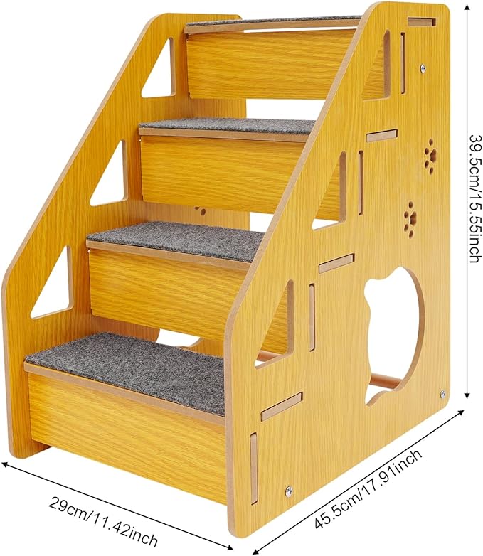 PetStep Foldable Dog Stairs, 4-Step Triangle Pet Ramp for Small Medium Dogs Cats, Non-Slip Indoor Stairs for Sofa Bed Car, Easy Assembly