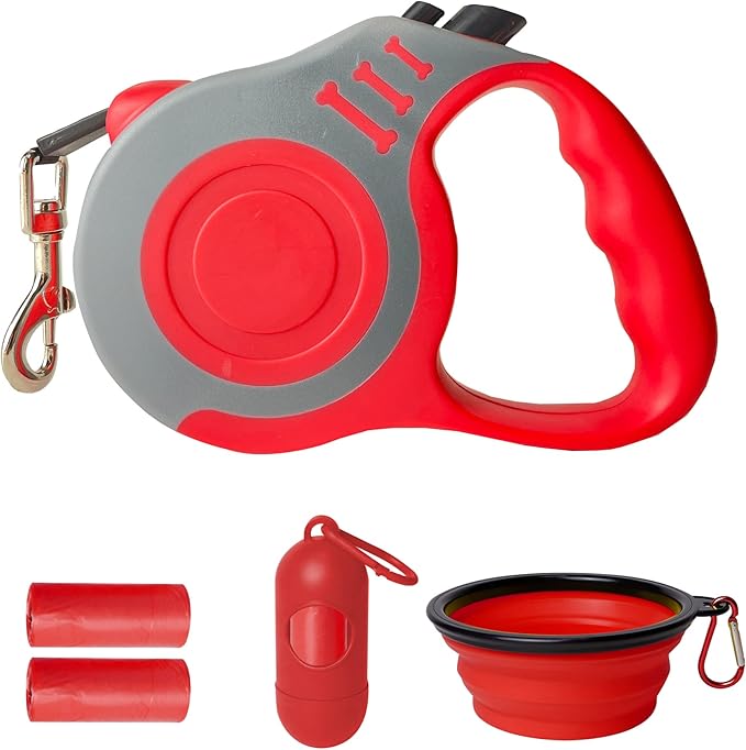 Retractable Dog Leash Automatic Telescopic Tractor Dog Tape, Pet Tape 10/16 FT Durable and Convenient, with Folding Bowl, Dispenser, Rubbish Bags, Suitable for Small and Medium Dogs