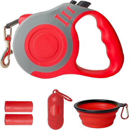 Retractable Dog Leash Automatic Telescopic Tractor Dog Tape, Pet Tape 10/16 FT Durable and Convenient, with Folding Bowl, Dispenser, Rubbish Bags, Suitable for Small and Medium Dogs
