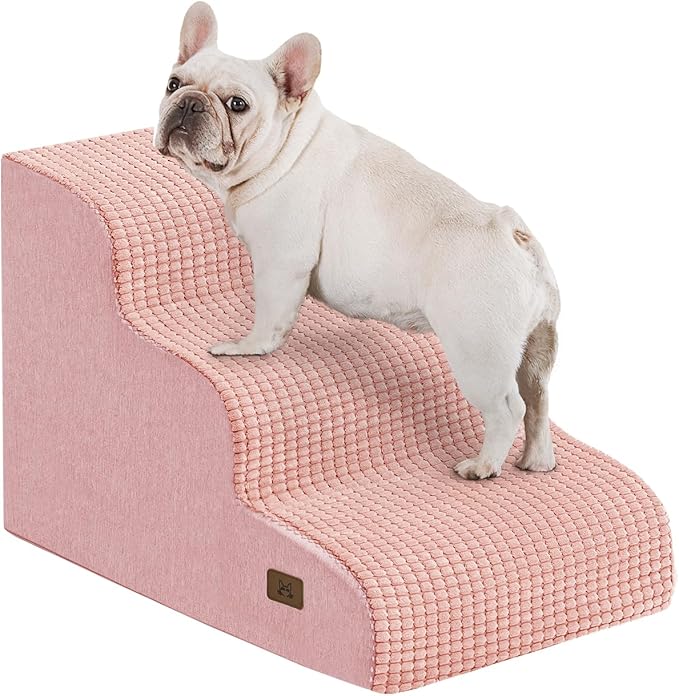 Dog Step for Bed, Dog Stair 3-Step 35D Pet Stair 15.7" H for High Bed or Sofa Non-Slip Balanced Pet Step Indoor, Pink