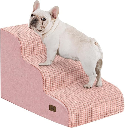 Dog Step for Bed, Dog Stair 3-Step 35D Pet Stair 15.7" H for High Bed or Sofa Non-Slip Balanced Pet Step Indoor, Pink