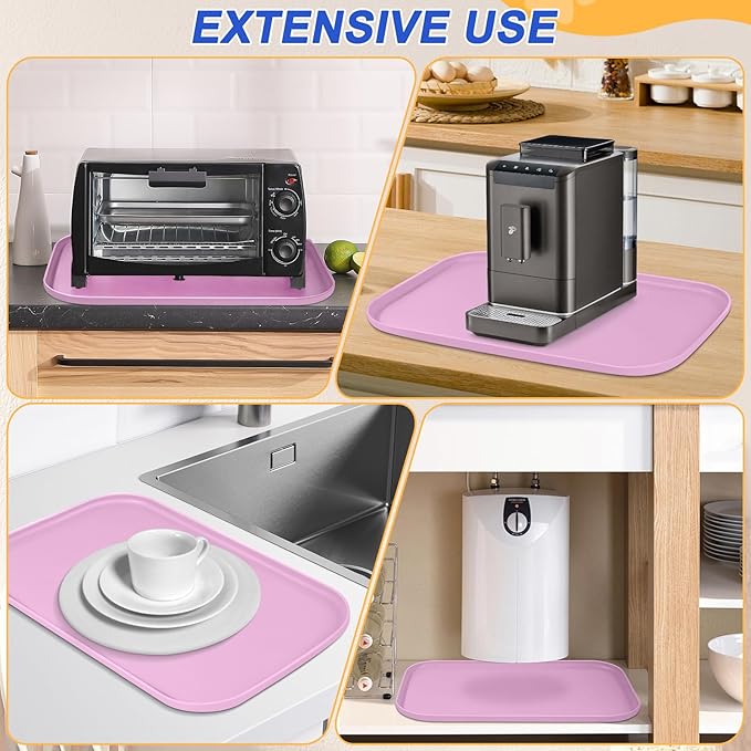 Silicone Pet Feeding Mat with Raised Edge for Food and Water, Dog Bowl Mats, Cat Bowls Placemat with High Lip for Floor Waterproof, Rubber Tray for Cats and Dogs 24 x 16 x0.8 Light Pink