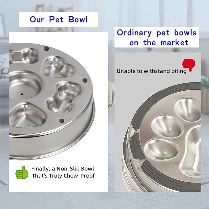 Slow Feeder Dog Bowl Stainless Steel - Double-Sided Rotating Puzzle Design, 2 Cup Capacity for Medium & Large Dogs, Anti-Choking, Non-Slip Base, Dishwasher Safe