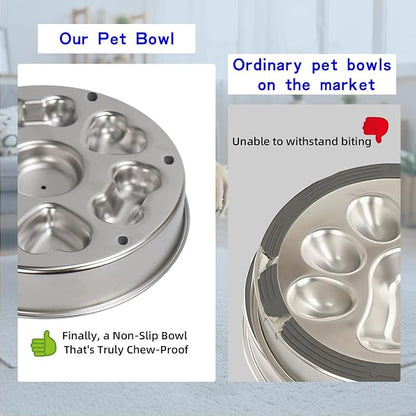 Slow Feeder Dog Bowl Stainless Steel - Double-Sided Rotating Puzzle Design, 2 Cup Capacity for Medium & Large Dogs, Anti-Choking, Non-Slip Base, Dishwasher Safe