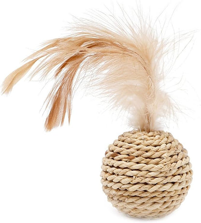 Cute Small Rattan-Ball Cat Toy Built-in-Bell Feather Cute Playing Training Toy For Cat Kitten Puppy Pet Supplies Kitten Toy For Indoor Cat Kitten Toy For Indoor Cat Rattan-ball Kitten Toy For Indoor