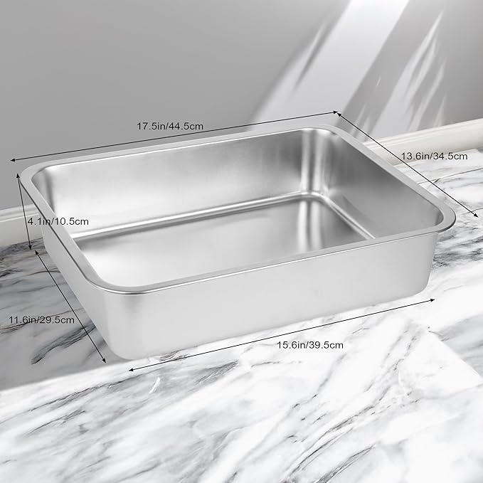 Stainless Steel Cat Litter Box for Big Cats,Small Stainless Steel,Large Metal Cat Litter Box-Easy to Clean.(17.5" L x 13.6" W x 4.1" H).