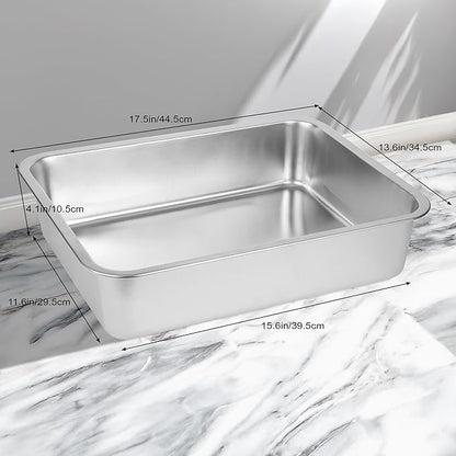 Stainless Steel Cat Litter Box for Big Cats,Small Stainless Steel,Large Metal Cat Litter Box-Easy to Clean.(17.5" L x 13.6" W x 4.1" H).
