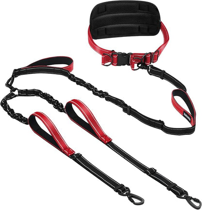 Hands Free Leash for 2 Large Dogs, No Tangle Waist Walking Bungee Leash, 6-8 FT Dual Dog Leashes(50-150 lbs)