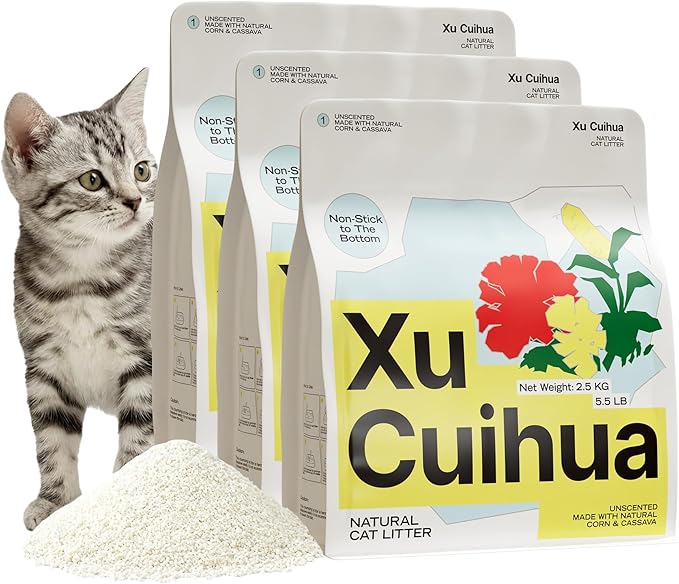 Natural Cat Litter Unscented, 100% Plant-Based, Strong Clumping Litter, Easy Scooping, Clumps Lift Cleanly, Chemical-Free, Low Dust, Corn & Cassava Litter, 16.5 LB (5.5 LB x 3 Bags)