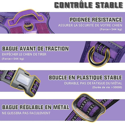 AUROTH Tactical Dog Harness for Large Dogs No Pull Adjustable Pet Harness Reflective K9 Working Training Easy Control Pet Vest Military Service Dog Harnesses Purple M
