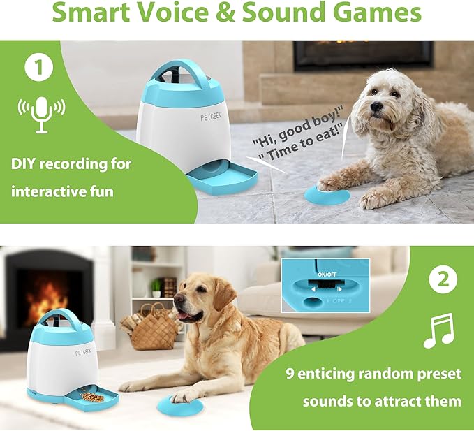PETGEEK Dog Food Dispenser Toy, Treat Dispensing Dog Toys for IQ Training, Interactive Puzzle Toys to Keep Them Busy, 3000mAh USB Rechargeable Pet Treat Dispenser with Push Remote Button, 400ml