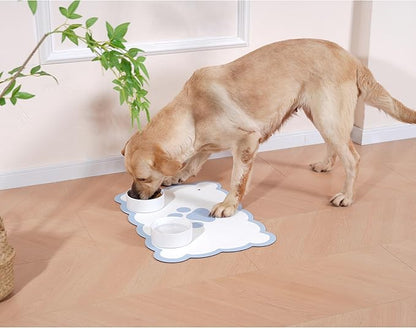 Ralxion Scalloped Dog Feeding Mat, Absorbent Mats for Dog Food and Water Bowl, Dispenser, Cute Elegant Aesthetic Preppy Water Blue Scallop Pet Placemat for Dogs, Cats, Puppy Accessories, 14" X 19”