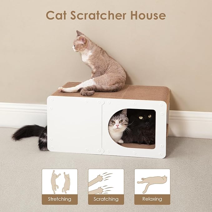 EHEYCIGA Cardboard Cat Scratcher House, 23-Inch Corrugated Cat Scratcher for Indoor Cats, Extra Large Scratching Board Pad, White