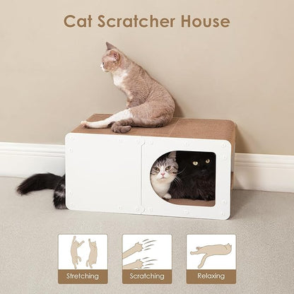 EHEYCIGA Cardboard Cat Scratcher House, 23-Inch Corrugated Cat Scratcher for Indoor Cats, Extra Large Scratching Board Pad, White