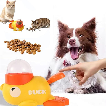 Duck Cat Treat Dispenser, Duck Puzzle Feeder for Cats, Duckie Cat Feeder, Yellow DuckDog Treat Dispenser, Food Dispenser Toy with Button, 2-in-1 Interactive Toy & Slow Feeder (Yellow)