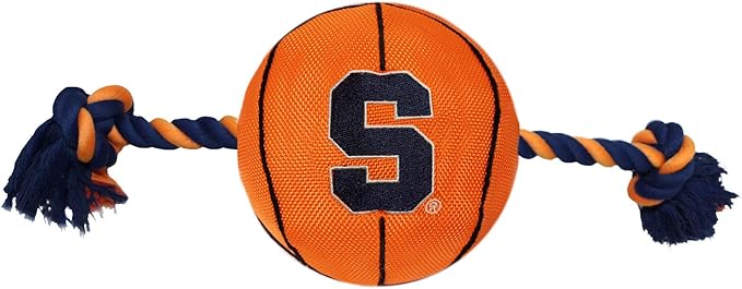 NCAA Syracuse Orange Basketball Rope Toy for Dogs & Cats. Tough Nylon, Sporty Basketball Design, Heavy-Duty Ropes with Inner Squeaker
