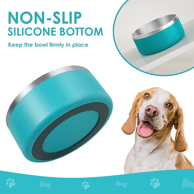 IKITCHEN Dog Bowl for Food and Water, 64 Oz Stainless Steel Pet Feeding Bowl, Durable Non-Skid Double Wall Insulated Heavy Duty with Rubber Bottom for Medium Large Dogs (64 Ounces/8 Cup, Lakeblue)