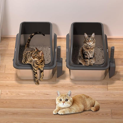 2PACK Stainless Steel Cat Litter Box, 20" L x 13.8" W x12 H Metal Kitty Litter Box with Lid, Never Absorbs Odors, Leak-Proof, Non-Sticky, Easy to Clean, with Scoop
