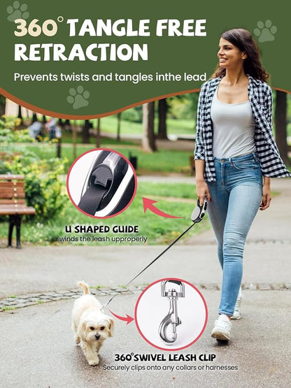 Retractable Dog Leash with Led Light, Douexio 16ft Rechargeable Walking Dog Leash for Small Medium Dogs Up to 66 lbs,360° Tangle-Free, One-Button Control, High Strength Hook