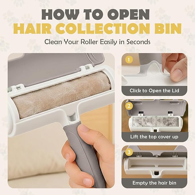 Pet Hair Remover Roller - Reusable Lint Roller for Dog and Cat Hair, Easy to Clean Electrostatic Pet Hair Removal Tool with Ergonomic Grip for Bedding, Couch, Carpet and Car Interiors