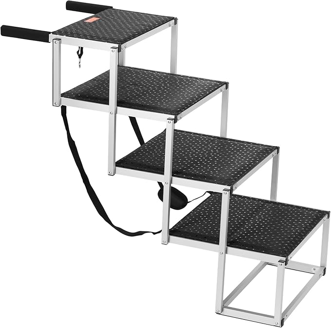VEVOR Dog Stairs for Car Extra Wide 4-Step Large Dogs, Folding Dog Car Ramp with Nonslip Surface, Portable Pet Steps Lightweight Aluminum for Car, SUV and Truck, Supports up to 250 lbs