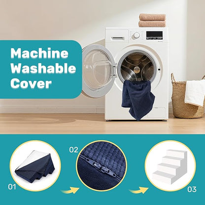 Dog Stairs for Bed, Extra Wide 5-Step Dog Steps for High Bed, High-Density Foam Pet Stairs with Non-Slip Removable Washable Cover for Small Pets, 23" H, Navy