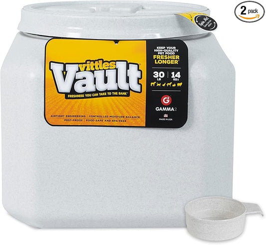 Vittles Vault Traditional Pet Food Storage Container For Dog Kibbles/Bird Seed/Oatmeal/Rice/Flour/Cereal, BPA Free Plastic, Sealed Airtight For Cat Food, Up To 30 lb, Made in USA, With Scoop, Gray