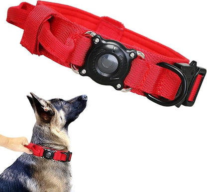 Xqpetlihai Upgraded AirTag Dog Collar Waterproof Tactical Dog Collar with AirTag Holder Heavy Duty Dog Collars for Large Dogs(Red，XL