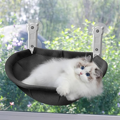 Homegroove Cat Window Perch, 18 x 12 Inch Foldable Cat Hammock for Window with Sturdy Metal Frame, Breathable Cordless Window Bed for Resting Seat for Indoor Cats (Black, 18 x 12 Inch)