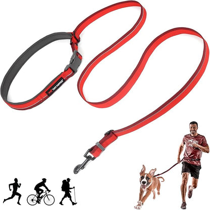 Tuff Pupper Hands Free Adjustable Length Dog Leash | Lightweight for Running Jogging Walking | Padded Waist Belt (24-50 inch) | Adjusts 3 to 6 Feet Length | Strong Ballistic Nylon w/Reflective Strips
