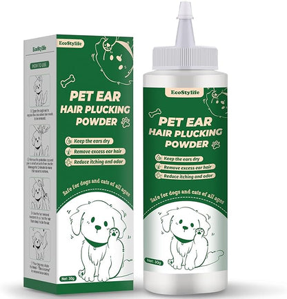 Dog Ear Powder for Hair Removal – Ear Plucking Powder for Dogs & Cats – Grooming Ear Powder for Better Grip, Less Moisture & Odor – Gentle Ear Care that Makes Ear Hair Removal Easier