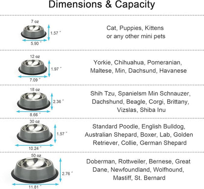 Stainless Steel Dog Bowls, Food and Water Non Slip Anti Skid Stackable Pet Puppy Dishes for Small, Medium and Large Dogs (2 Pack)