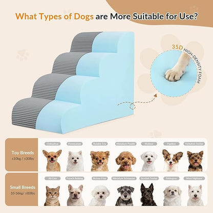 Dog Stairs for Bed Up to 24" H, Extra Height 22.8" 4-Step Pet Steps for Small Dogs and Cats, Non-Slip Sturdy Dog Ramp with Anti-Tip Safety Strap and Washable Cover,Balanced Ramp Indoor Pet Stairs