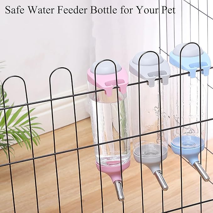 No-Drip 500ml Pet Water Bottle for Dogs & Small Animals (Rabbit/Hamster/Guinea Pig) - Adjustable Cage-Mounted Dispenser with Detachable Leak-Proof Design for Kennels/Crates Blue